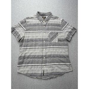 United By Blue Shirt Mens XL Gray Stripe Short‎ Sleeve Linen Organic Cotton